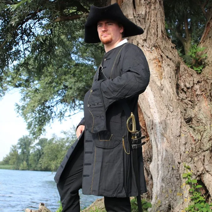 Leonardo Carbone 17th Century Buccaneer Coat, Black - Image 5