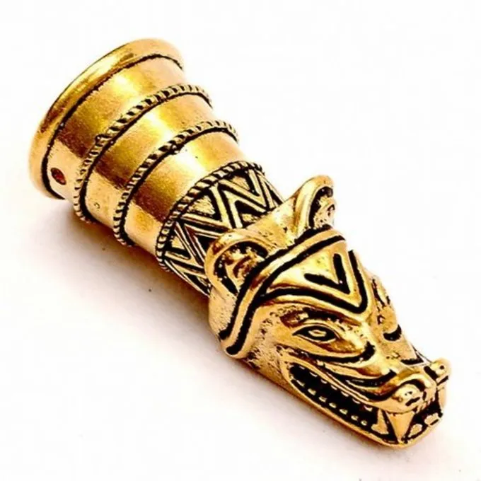 Drinking Horn Decoration With Wolf Head, Brass - Image 2