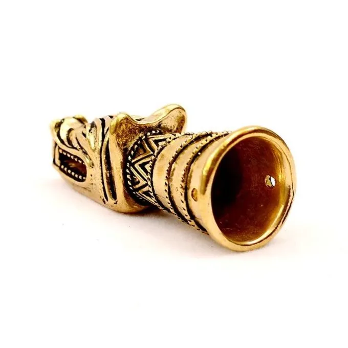 Drinking Horn Decoration With Wolf Head, Brass - Image 3