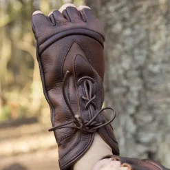 Epic Armoury Fingerless Gloves With Laces, Brown