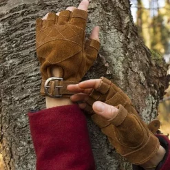 Epic Armoury Suede Leather Fingerless Gloves, Brown