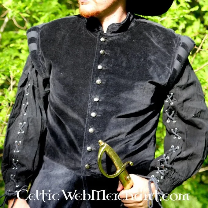 Leonardo Carbone Velvet Doublet With Metal Buttons, Black - Image 6