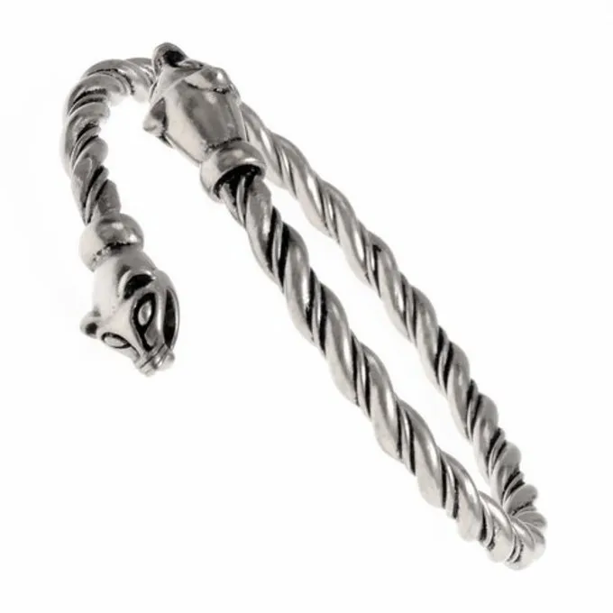 Viking Bracelet With Weasel Heads, Silvered