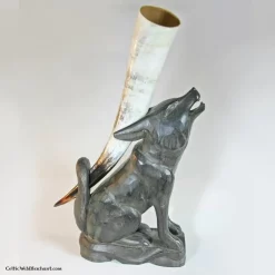 Wooden Drinking Horn Stand Wolf